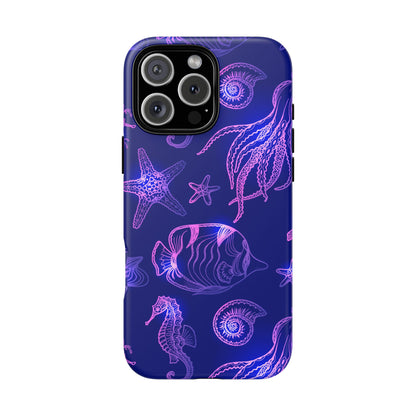 Ocean Glow Neon Sea Creatures Phone Case Dual Layer Shockproof Shield For Ocean Lovers