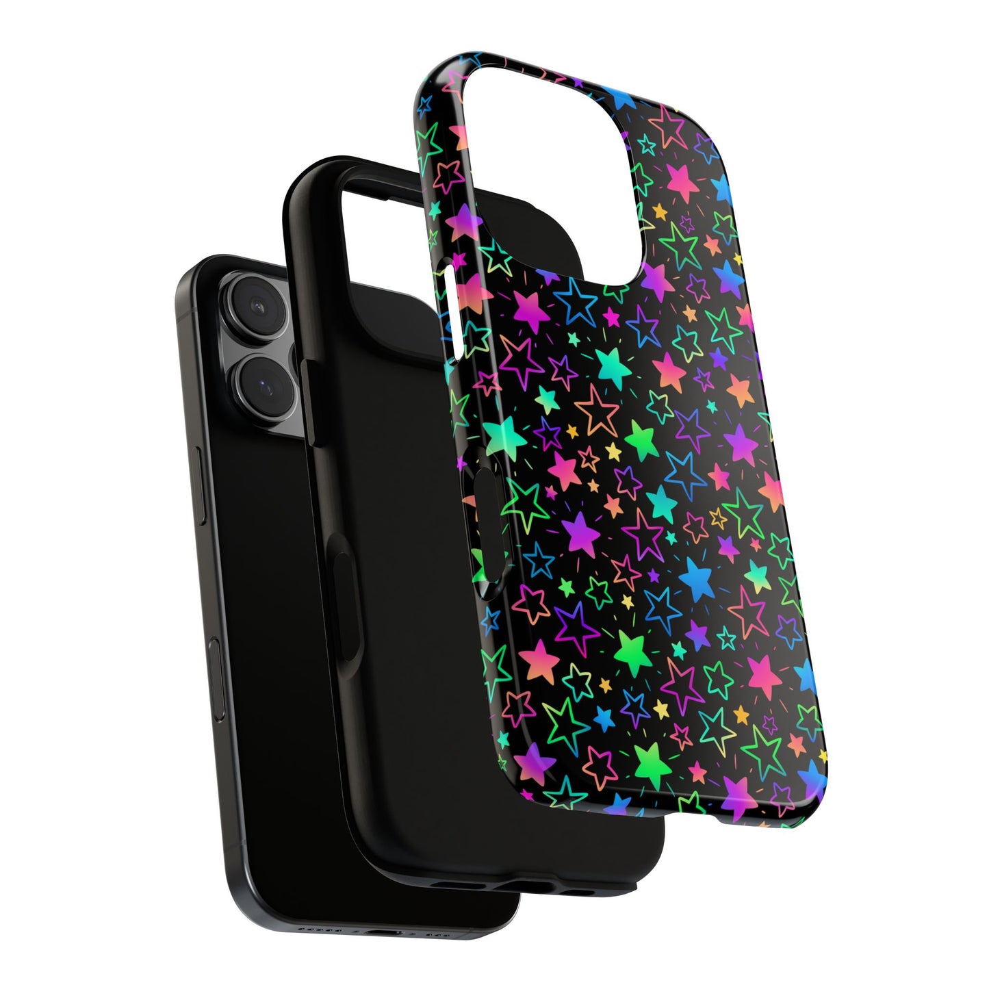 Starburst Neon Phone Case Protective Dual Layer Shock Absorption With Colorful Glow Stars For Trendy Nightlife Fans
