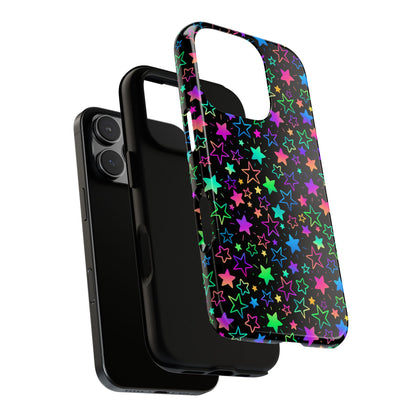 Starburst Neon Phone Case Protective Dual Layer Shock Absorption With Colorful Glow Stars For Trendy Nightlife Fans