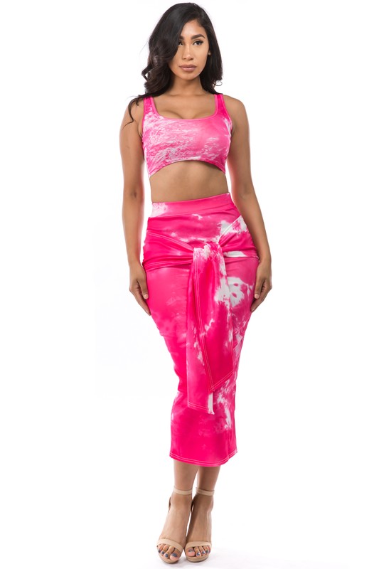 Tie-Dye Pink 2-Piece Crop Top & Maxi Skirt Set