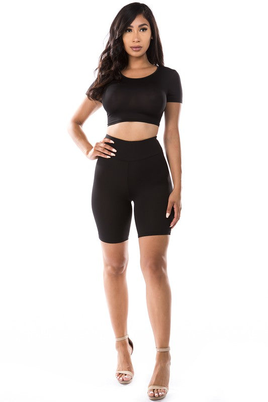 Black Crop Top & Bicycle Short Outfit Set