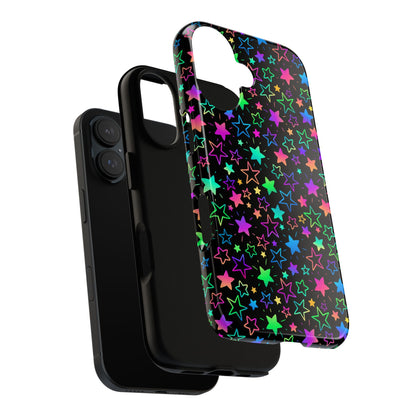 Starburst Neon Phone Case Protective Dual Layer Shock Absorption With Colorful Glow Stars For Trendy Nightlife Fans