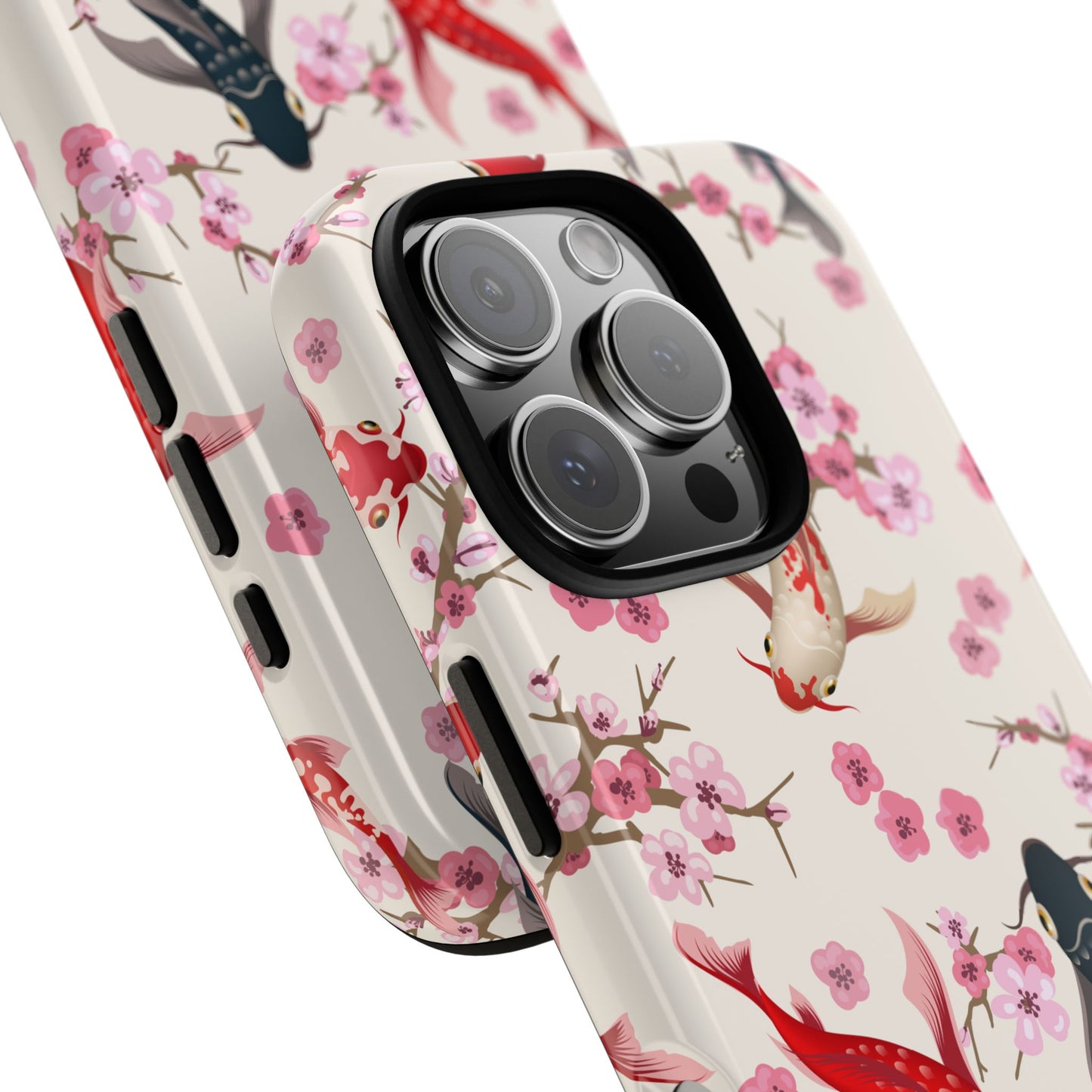 Koi Blossom Tough Phone Case Dual Layer Protective Cover With Shock Absorbent TPU And PC For Cherry Blossom Koi Lovers