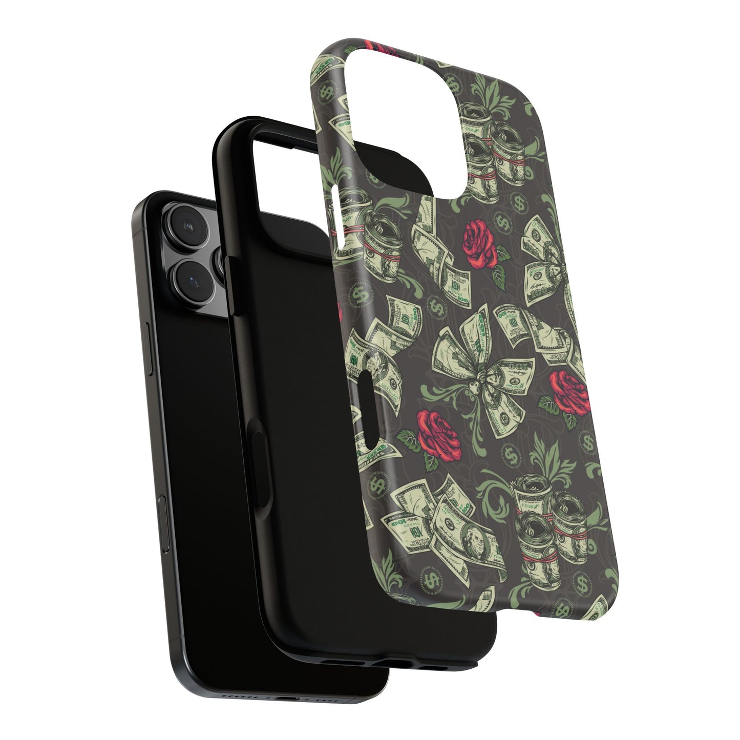 Money And Roses Tough Phone Case For Bold Urban Style Enthusiasts Dual Layer Protection With Cash And Rose Print