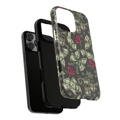 Money And Roses Tough Phone Case For Bold Urban Style Enthusiasts Dual Layer Protection With Cash And Rose Print