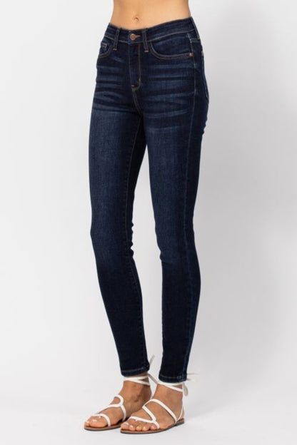 Judy Blue Full Size High Waist Handsand Skinny Jeans Dark Blue