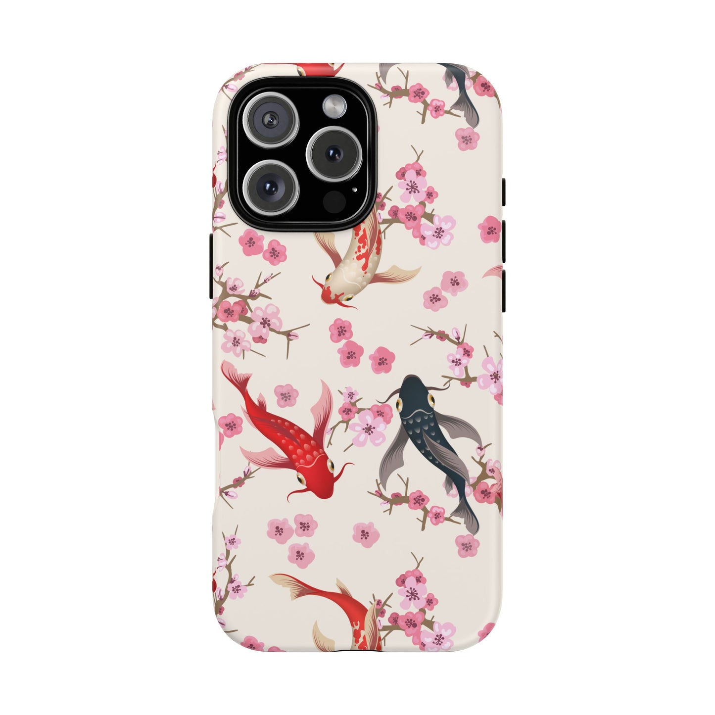 Koi Blossom Tough Phone Case Dual Layer Protective Cover With Shock Absorbent TPU And PC For Cherry Blossom Koi Lovers