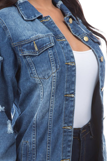 Distressed Denim Long Jacket (Sizes S-3XL)