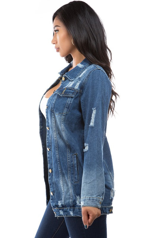 Distressed Denim Long Jacket (Sizes S-3XL)