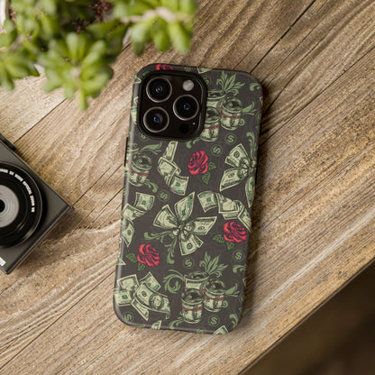 Money And Roses Tough Phone Case For Bold Urban Style Enthusiasts Dual Layer Protection With Cash And Rose Print