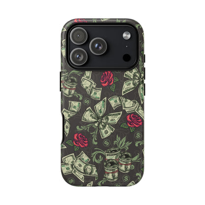 Money And Roses Tough Phone Case For Bold Urban Style Enthusiasts Dual Layer Protection With Cash And Rose Print