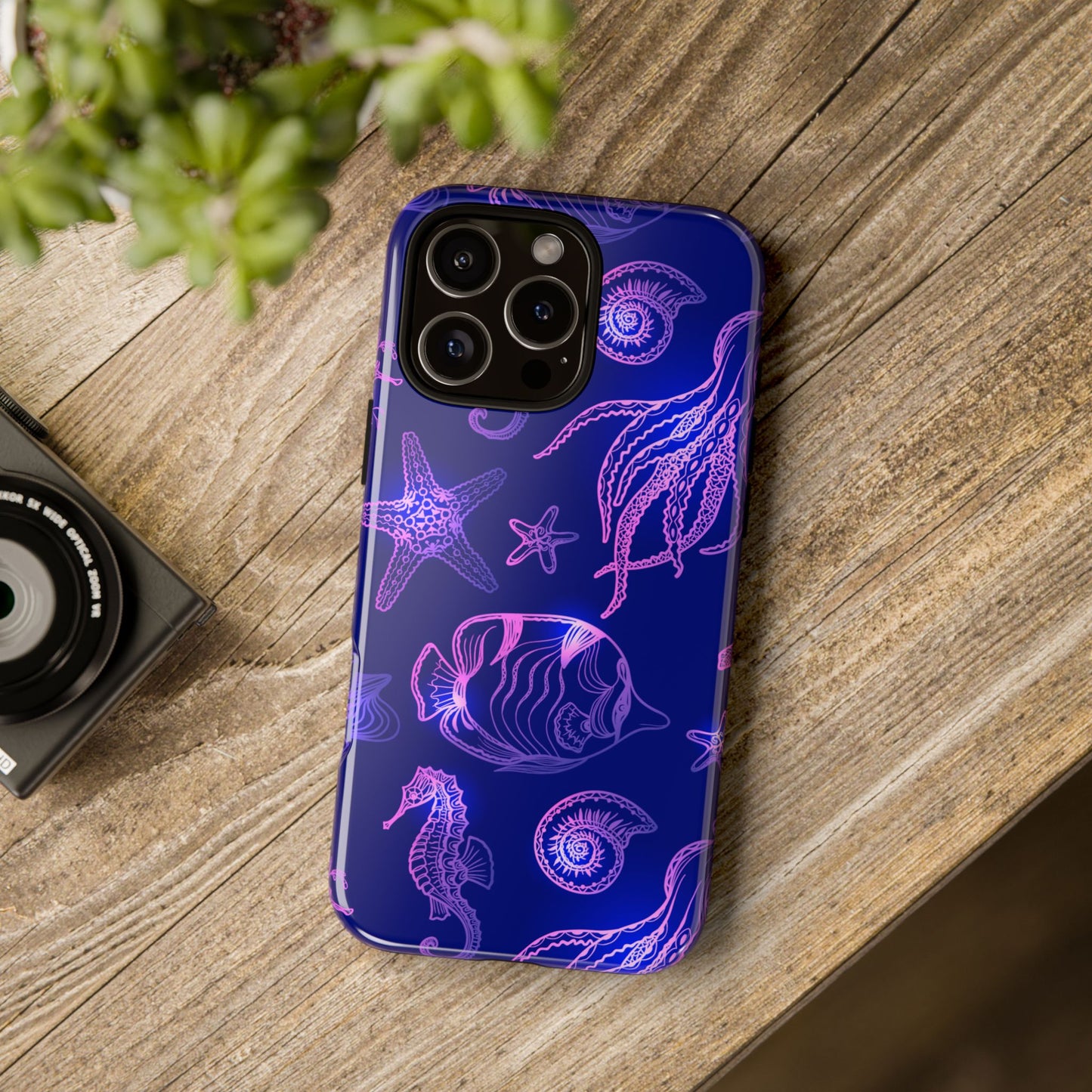 Ocean Glow Neon Sea Creatures Phone Case Dual Layer Shockproof Shield For Ocean Lovers