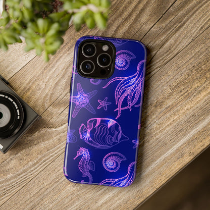 Ocean Glow Neon Sea Creatures Phone Case Dual Layer Shockproof Shield For Ocean Lovers