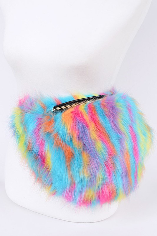 Mix Color Faux Fur Oversize Fanny Pack