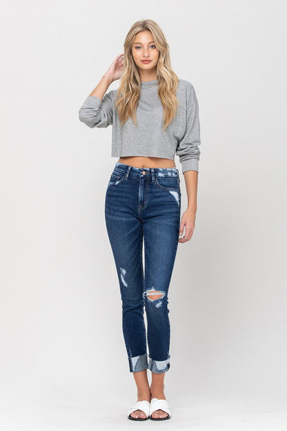 High Rise Distressed Clean Cut Crop Skinny VERVET by Flying Monkey