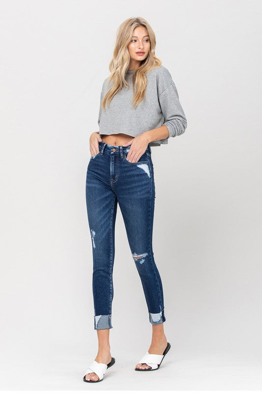 High Rise Distressed Clean Cut Crop Skinny VERVET by Flying Monkey