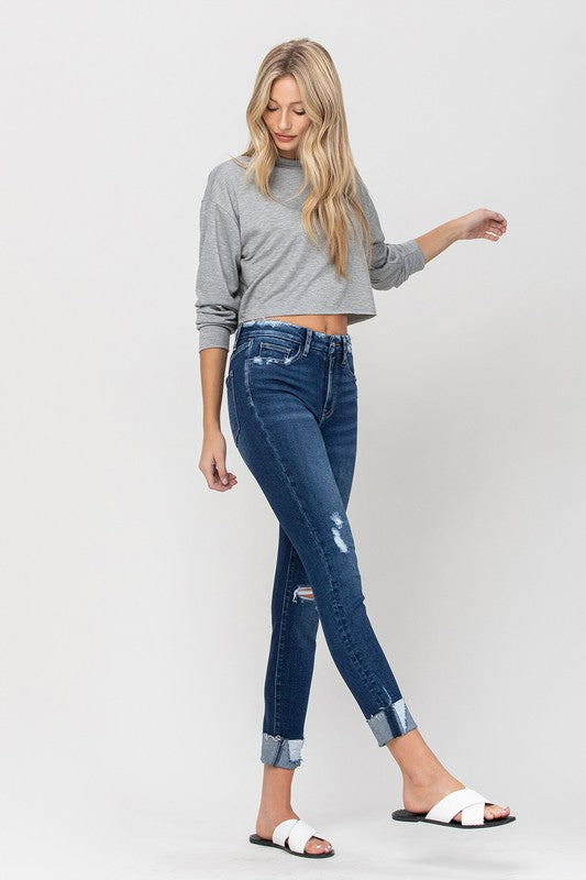 High Rise Distressed Clean Cut Crop Skinny VERVET by Flying Monkey