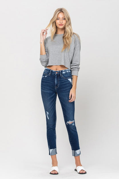 High Rise Distressed Clean Cut Crop Skinny VERVET by Flying Monkey