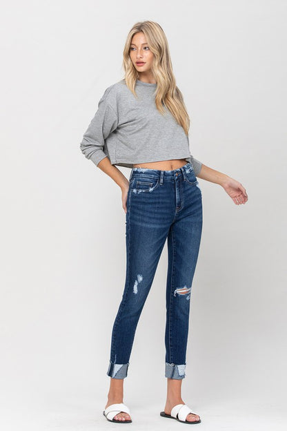 High Rise Distressed Clean Cut Crop Skinny VERVET by Flying Monkey