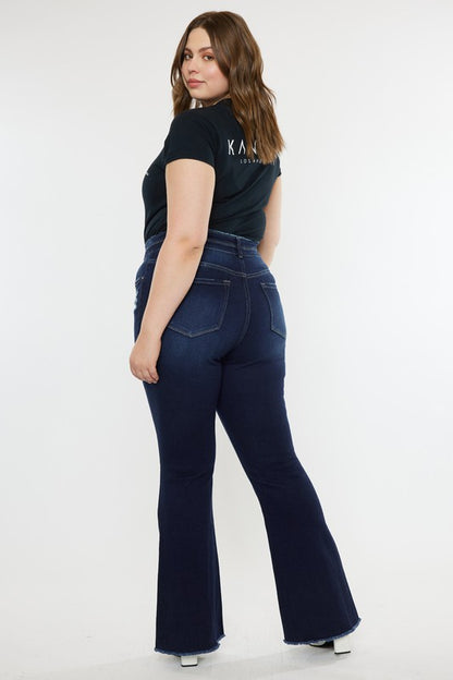 Plus High Rise Double WB Fray Hem Flare Jeans KanCan