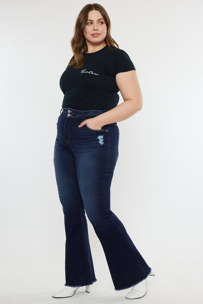 Plus High Rise Double WB Fray Hem Flare Jeans KanCan