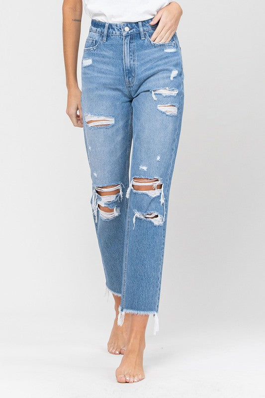 Distressed Raw Hem Mom Jeans VERVET by Flying Monkey