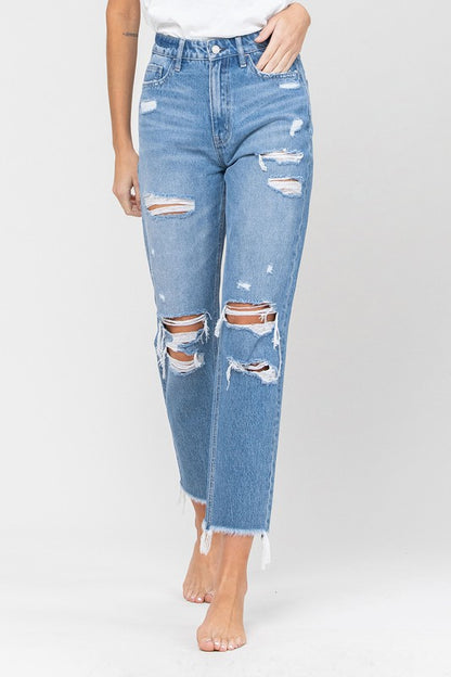 Distressed Raw Hem Mom Jeans VERVET by Flying Monkey