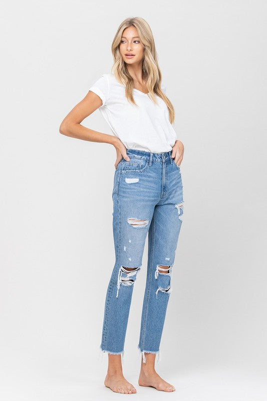 Distressed Raw Hem Mom Jeans VERVET by Flying Monkey