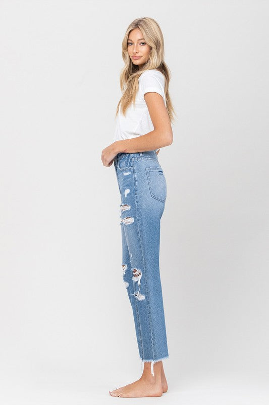 Distressed Raw Hem Mom Jeans VERVET by Flying Monkey