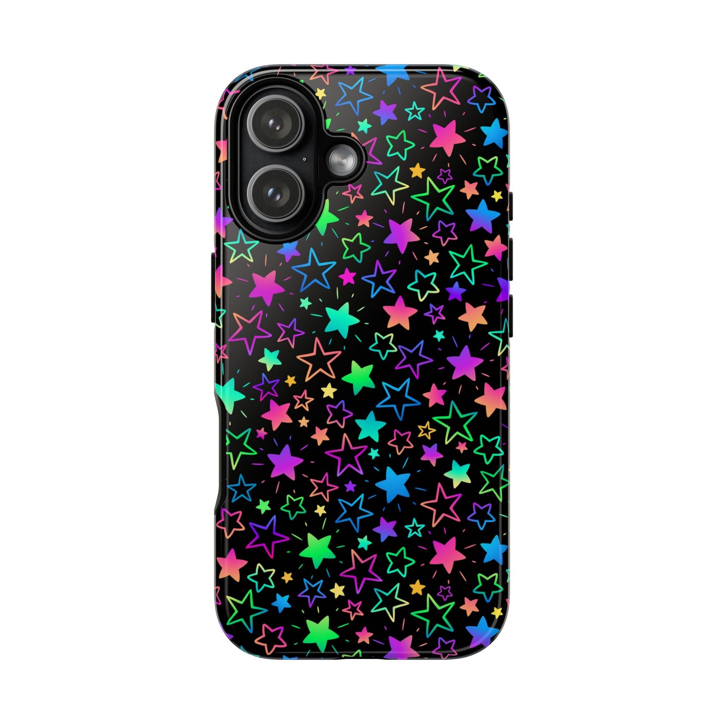Starburst Neon Phone Case Protective Dual Layer Shock Absorption With Colorful Glow Stars For Trendy Nightlife Fans