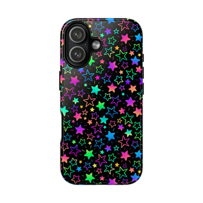 Starburst Neon Phone Case Protective Dual Layer Shock Absorption With Colorful Glow Stars For Trendy Nightlife Fans