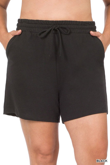 Plus French Terry Drawstring Waist Shorts Zenana