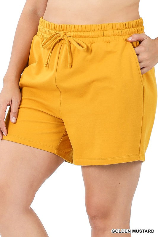 Plus French Terry Drawstring Waist Shorts Zenana