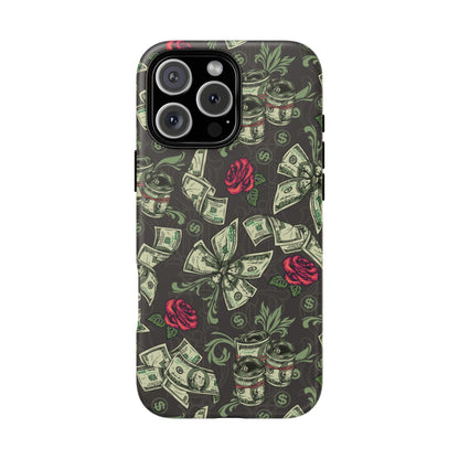 Money And Roses Tough Phone Case For Bold Urban Style Enthusiasts Dual Layer Protection With Cash And Rose Print