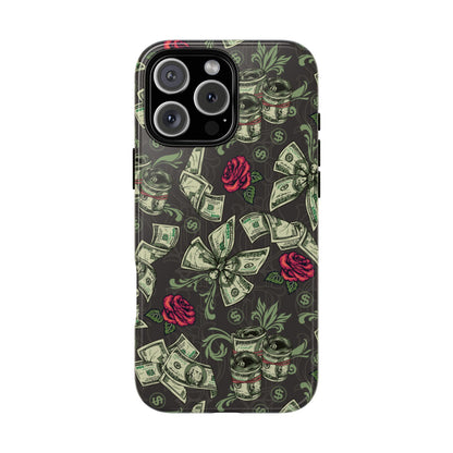 Money And Roses Tough Phone Case For Bold Urban Style Enthusiasts Dual Layer Protection With Cash And Rose Print