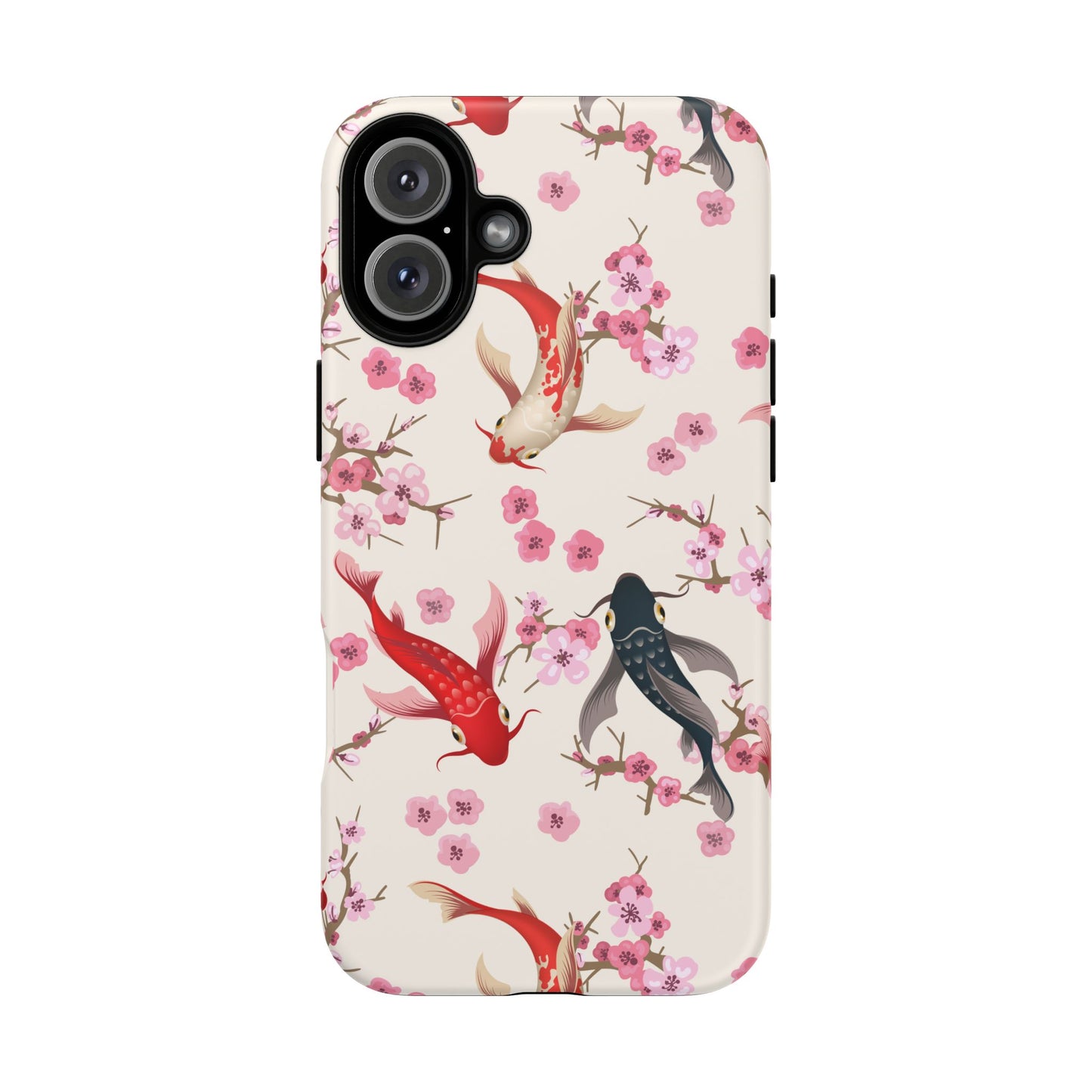 Koi Blossom Tough Phone Case Dual Layer Protective Cover With Shock Absorbent TPU And PC For Cherry Blossom Koi Lovers