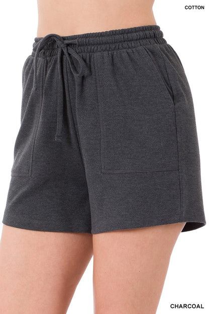 Cotton Drawstring Waist Shorts with Pockets Zenana