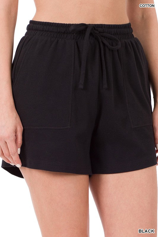 Cotton Drawstring Waist Shorts with Pockets Zenana