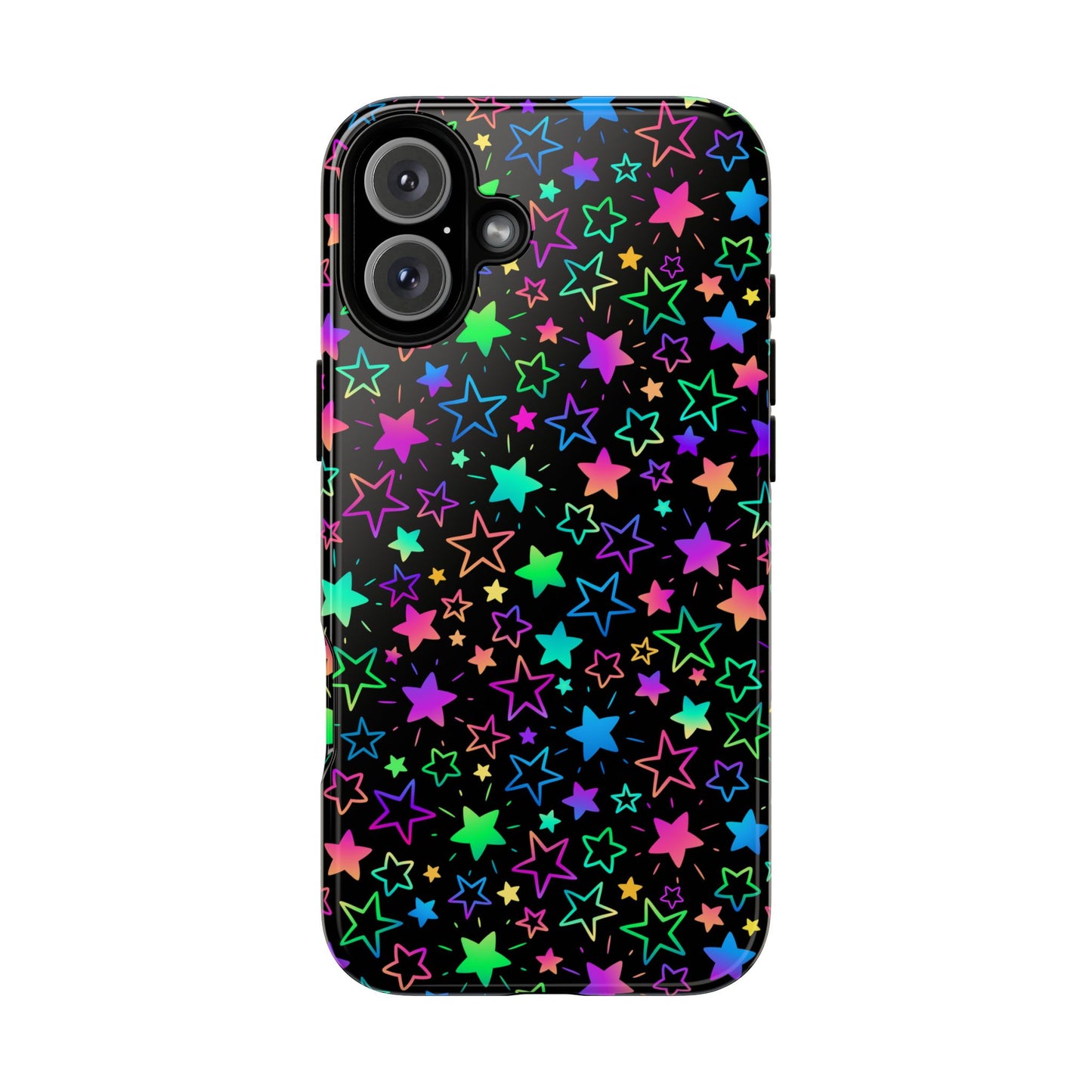 Starburst Neon Phone Case Protective Dual Layer Shock Absorption With Colorful Glow Stars For Trendy Nightlife Fans