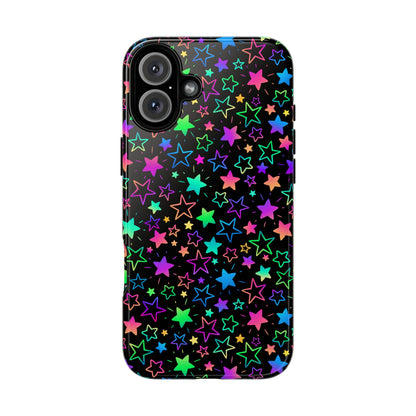 Starburst Neon Phone Case Protective Dual Layer Shock Absorption With Colorful Glow Stars For Trendy Nightlife Fans