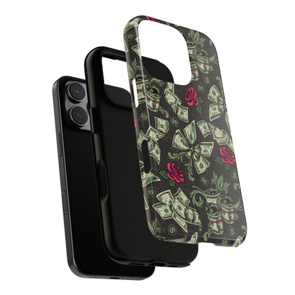 Money And Roses Tough Phone Case For Bold Urban Style Enthusiasts Dual Layer Protection With Cash And Rose Print