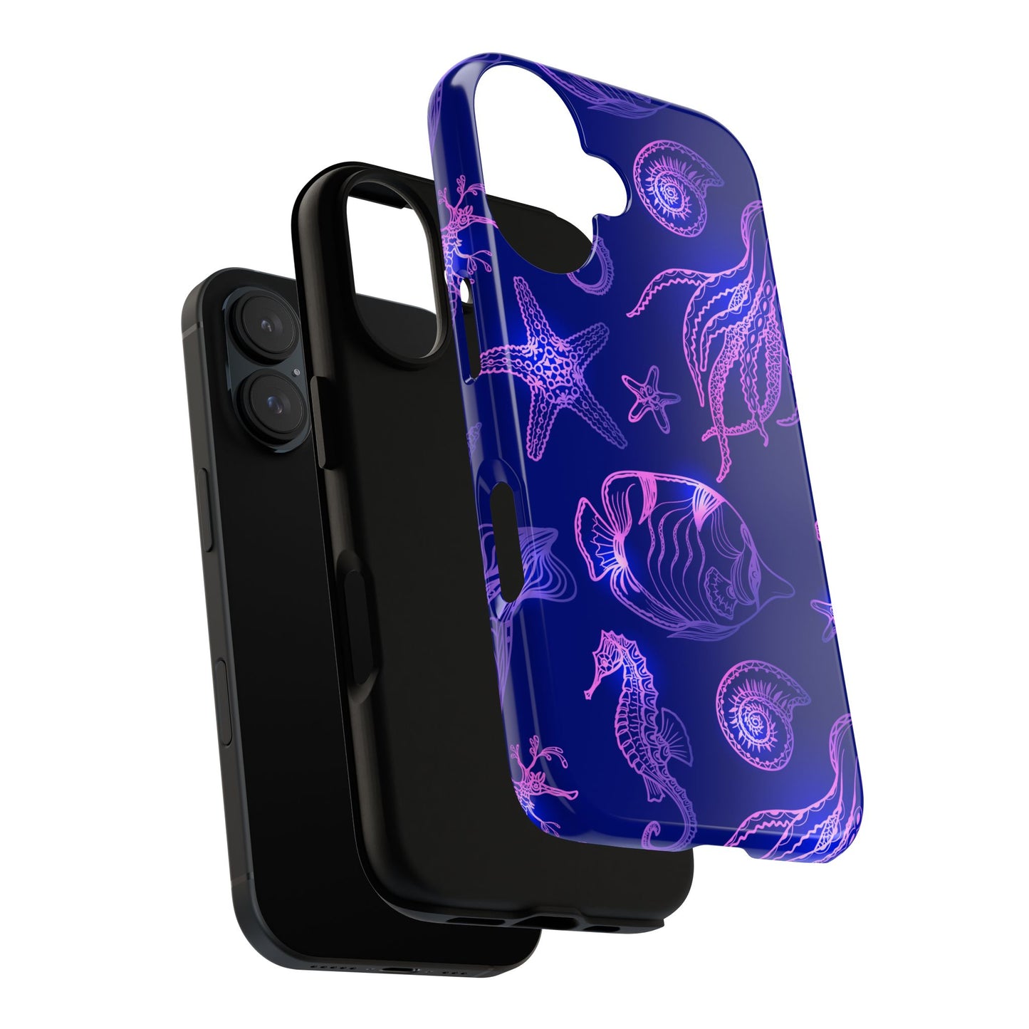 Ocean Glow Neon Sea Creatures Phone Case Dual Layer Shockproof Shield For Ocean Lovers