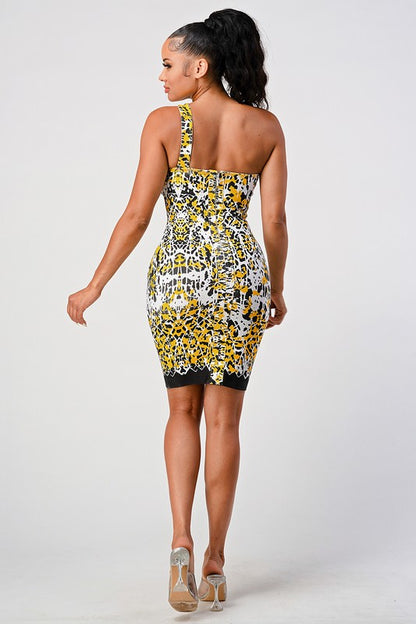 Yellow Animal Print Bandage Dress