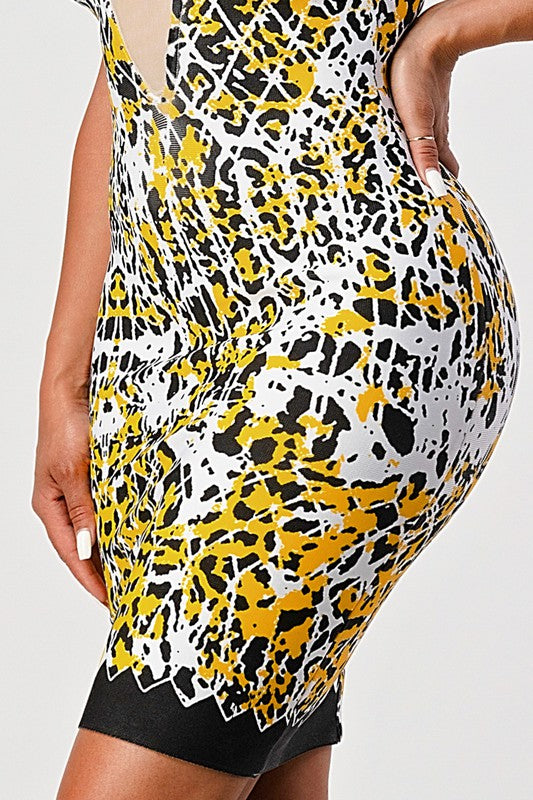 Yellow Animal Print Bandage Dress