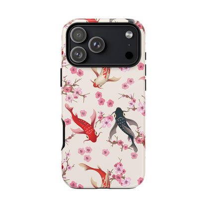 Koi Blossom Tough Phone Case Dual Layer Protective Cover With Shock Absorbent TPU And PC For Cherry Blossom Koi Lovers
