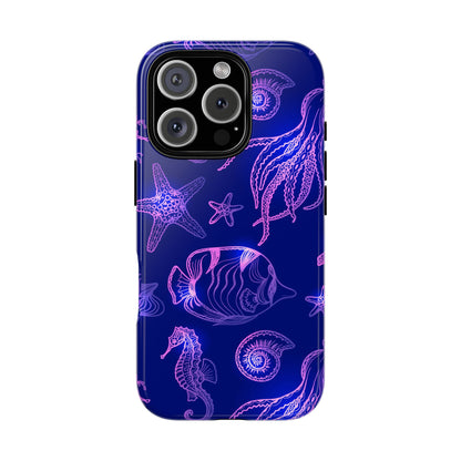 Ocean Glow Neon Sea Creatures Phone Case Dual Layer Shockproof Shield For Ocean Lovers