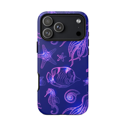 Ocean Glow Neon Sea Creatures Phone Case Dual Layer Shockproof Shield For Ocean Lovers