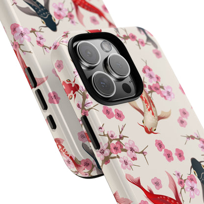 Koi Blossom Tough Phone Case Dual Layer Protective Cover With Shock Absorbent TPU And PC For Cherry Blossom Koi Lovers