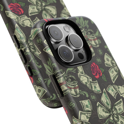 Money And Roses Tough Phone Case For Bold Urban Style Enthusiasts Dual Layer Protection With Cash And Rose Print