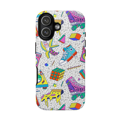 Retro 90s Pattern Phone Case — Roller Skates, Rubik Cube & Cassette Design